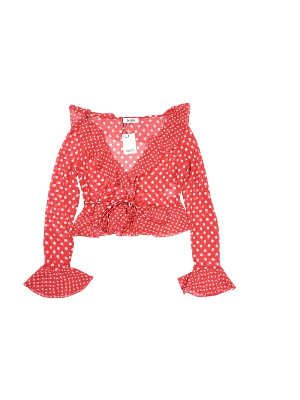Guizio Mallorca Ruffle Wrap Top in Red Love Mixed Polka Dot